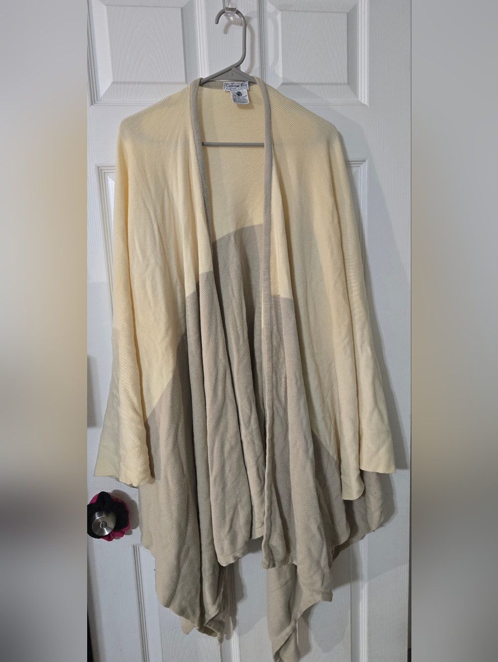Chrisrian Dior One Size Cream and Taupe Drape Shawl Virgin Wool